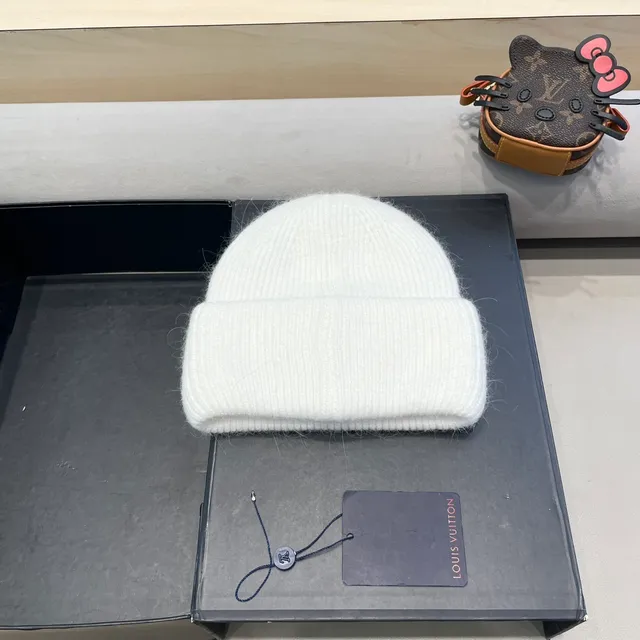 Louis Vuitton Monogram Patch White Brown Knit Beanie 8
