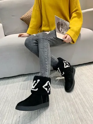 Botines Louis Vuitton Monogram noir et blanc avec manchette brodée 6