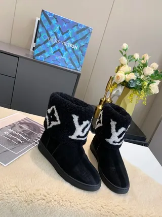 Botines Louis Vuitton Monogram noir et blanc avec manchette brodée 7