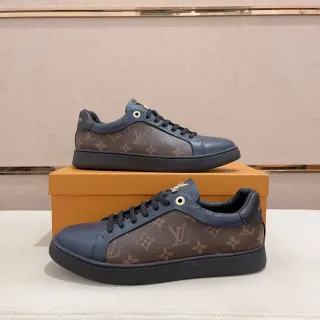 Louis Vuitton Zapatillas Lifestyle Azul Marino Marron Monogram Canvas Paneles Cuero Suave