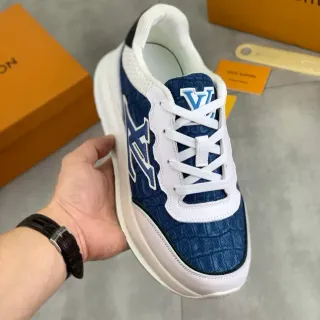 Louis Vuitton Navy White Denim-Textured Upper Oversized LV Monogram Chunky Sneakers