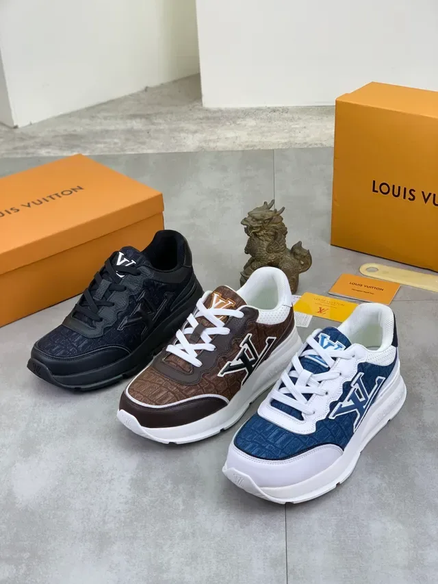 Louis Vuitton Navy White Denim-Textured Upper Oversized LV Monogram Chunky Sneakers 2