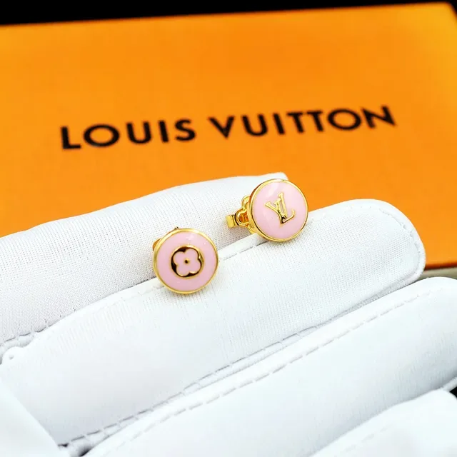 Louis Vuitton Pink Enamel Logo Stud Earrings 9