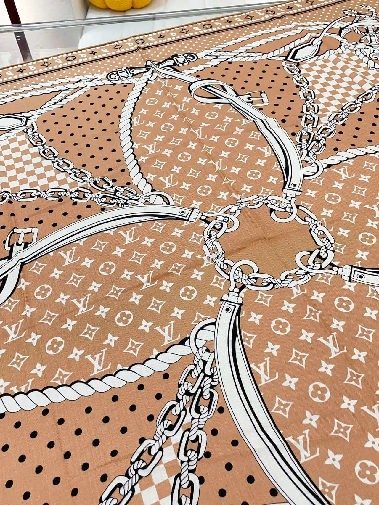 Louis Vuitton Rope Motif Beige Silk Scarf 9