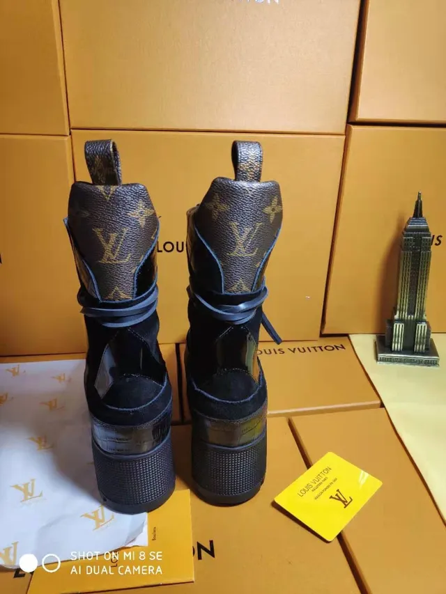 Louis Vuitton Run Away Black Monogram Stripe Croc Leather Suede Ankle Boots 2