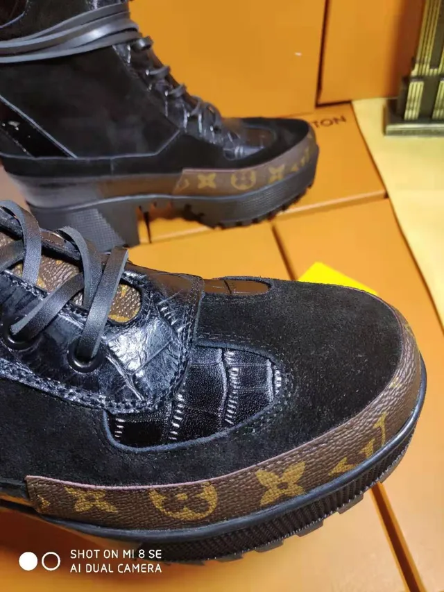 Louis Vuitton Run Away Black Monogram Stripe Croc Leather Suede Ankle Boots 3