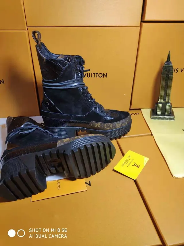 Louis Vuitton Run Away Black Monogram Stripe Croc Leather Suede Ankle Boots 4