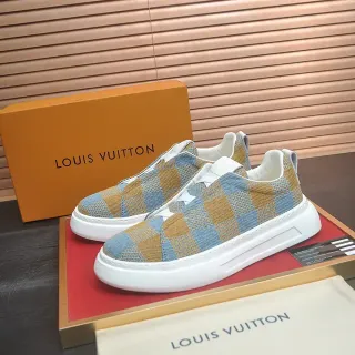 Louis Vuitton Run Away Check Azul Beige Zapatillas Lifestyle Slip-On