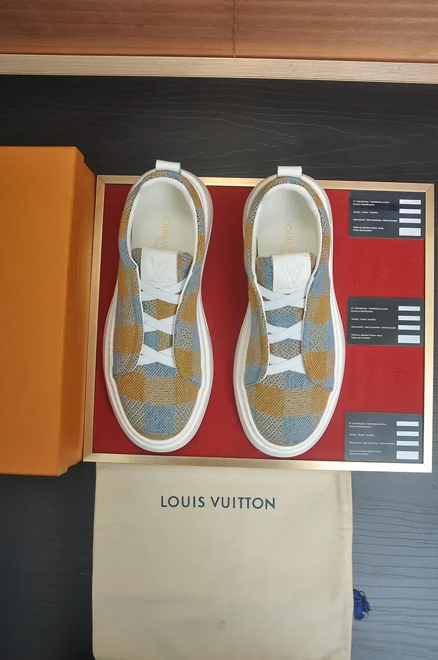 Louis Vuitton Run Away Check नीला भूरा Slip-On Lifestyle Sneakers 5