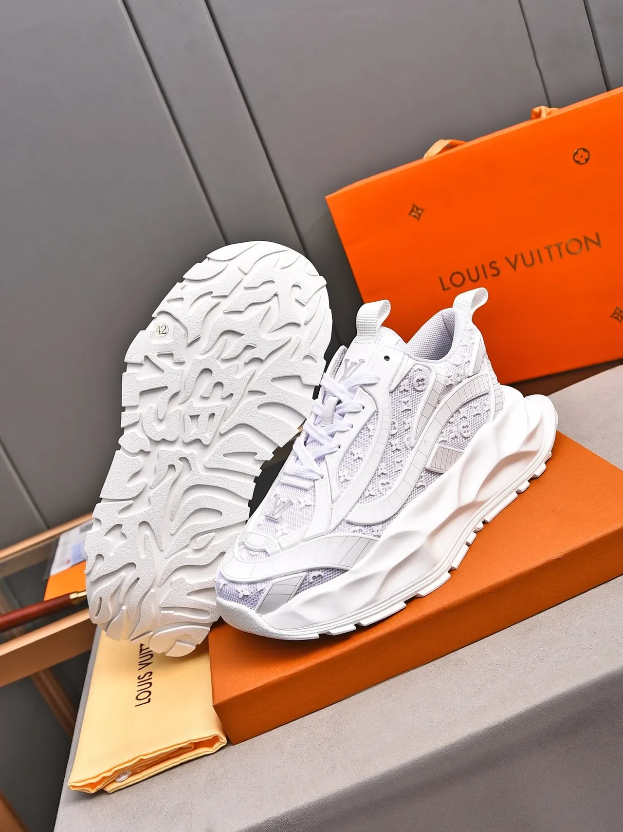 Louis Vuitton Run Away Monogram Mesh White Lavender Chunky Sneakers 4