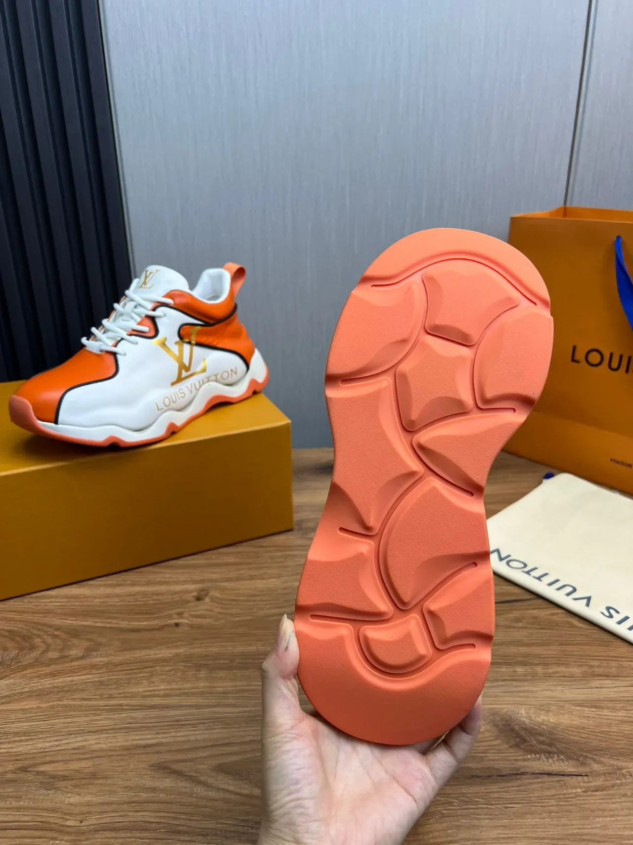 Louis Vuitton Run Away Orange and White Sneakers Chunky 3