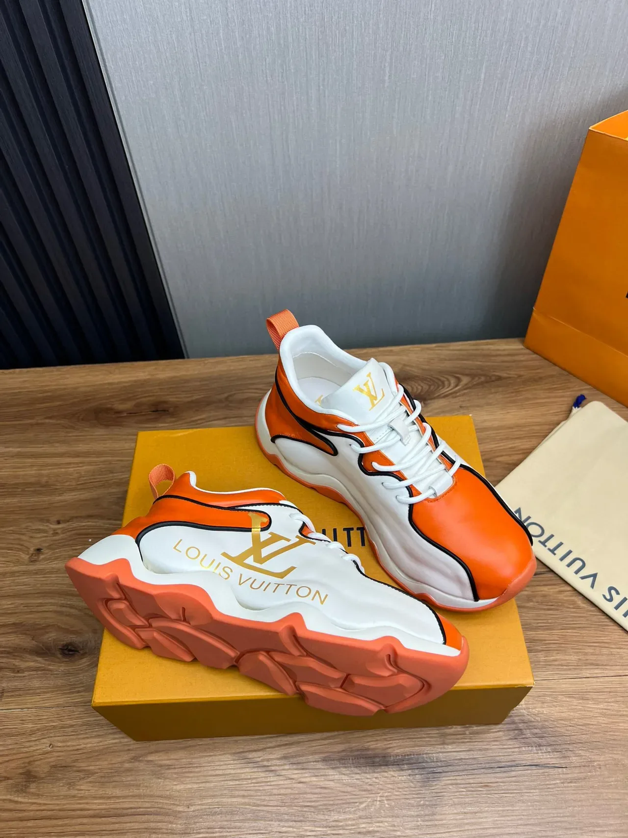 Louis Vuitton Run Away Orange and White Sneakers Chunky 6