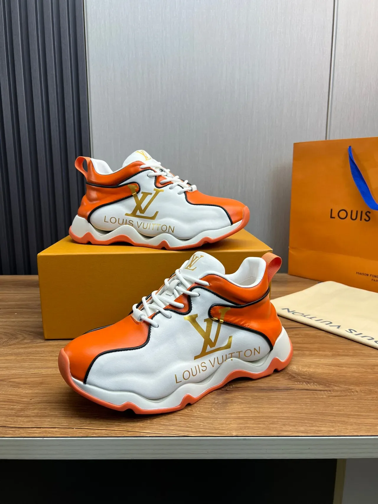 Louis Vuitton Run Away Orange and White Sneakers Chunky 7