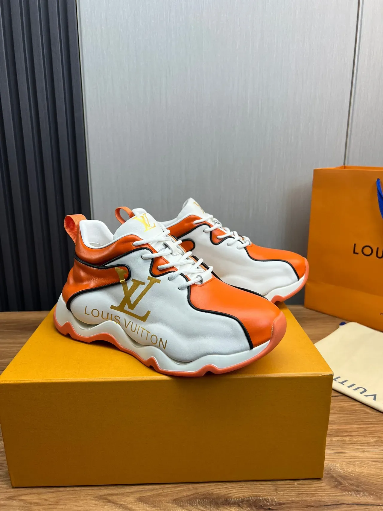 Louis Vuitton Run Away Orange and White Sneakers Chunky 8