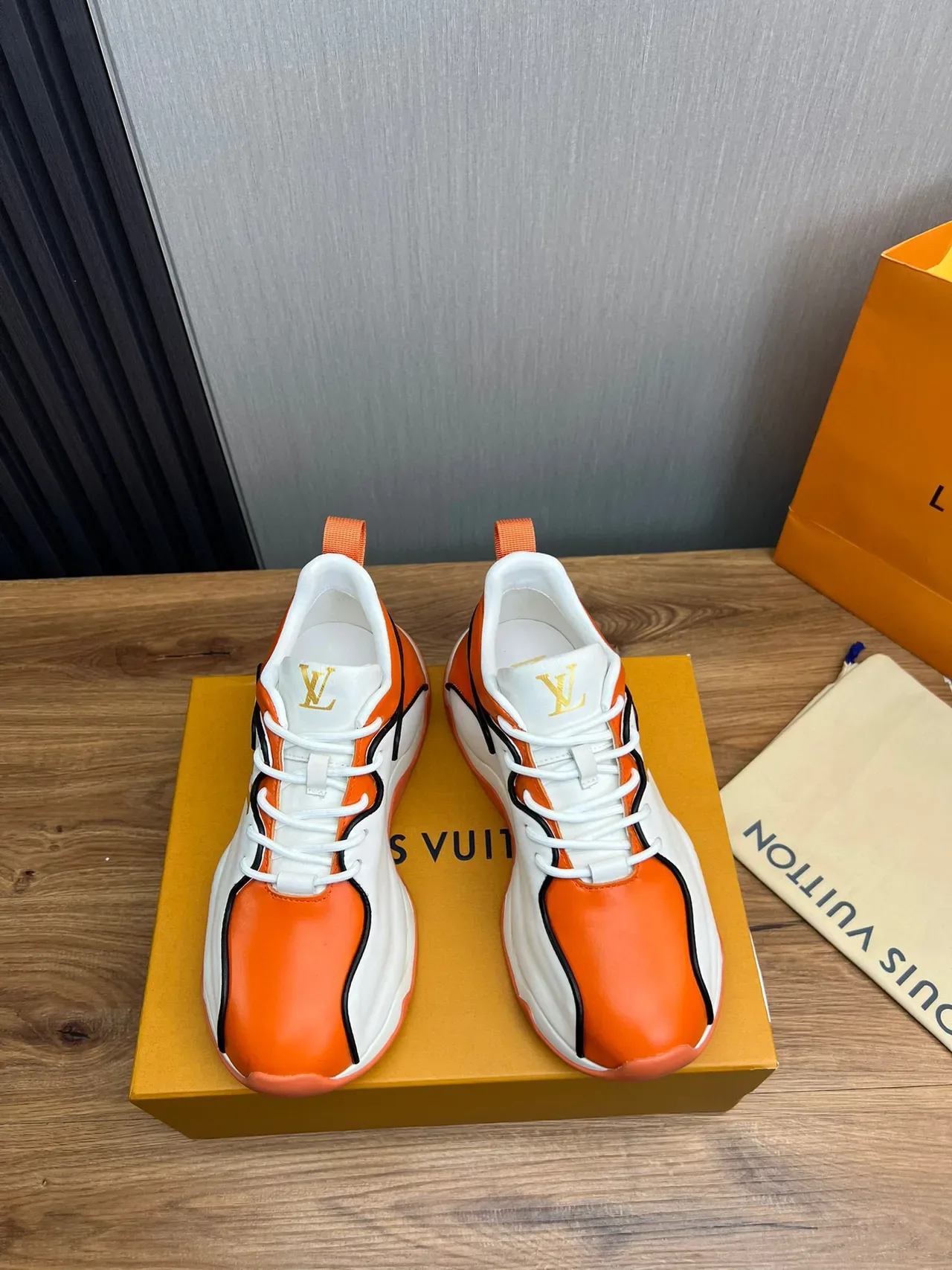 Louis Vuitton Run Away Orange and White Sneakers Chunky 9