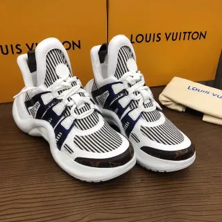 Louis Vuitton Run Away সাদা নেভি ধারযুক্ত মোটা স্নিকার