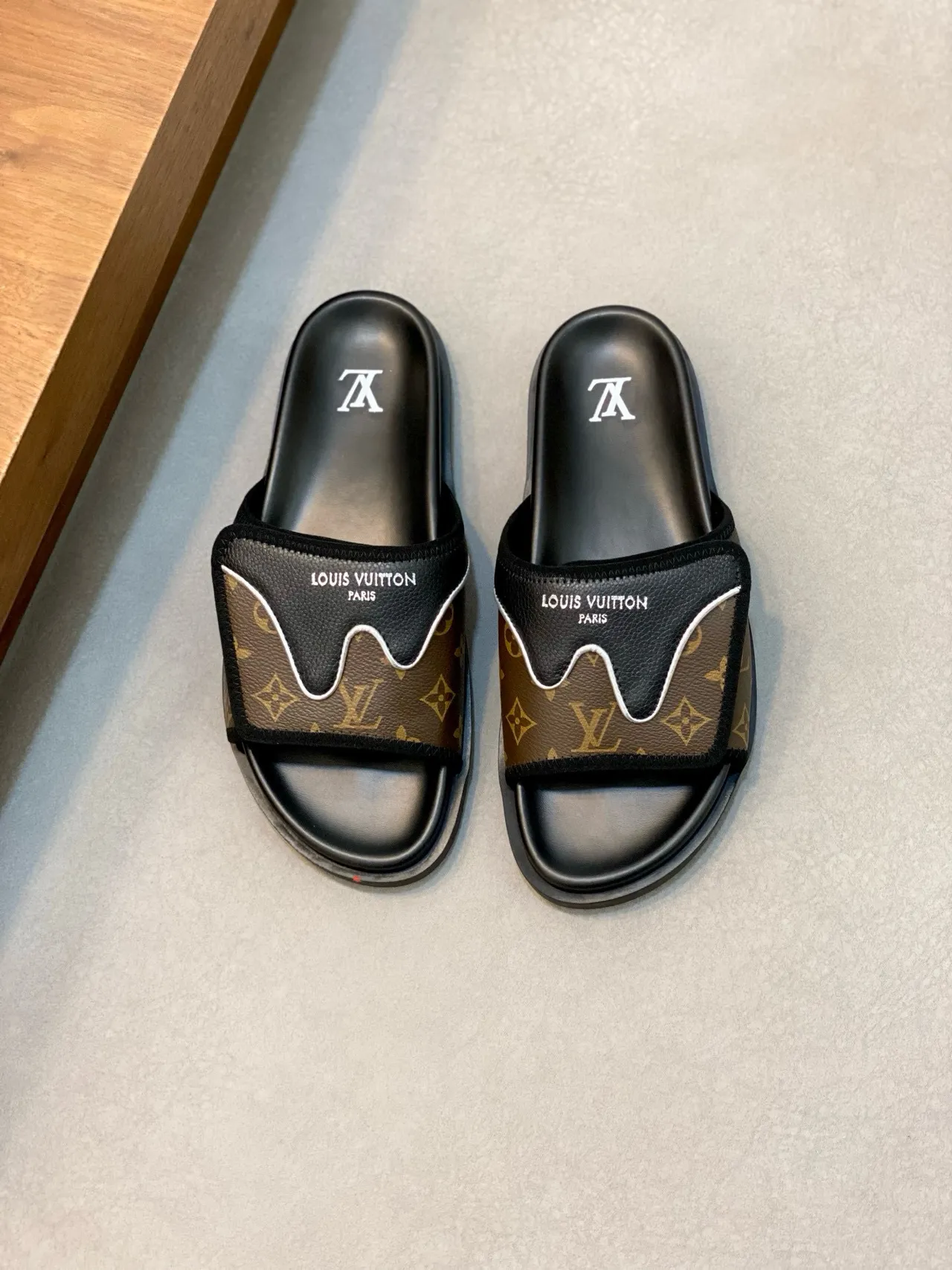 Louis Vuitton Slide Brown Black Monogram Canvas Rubber Sole Slippers 2
