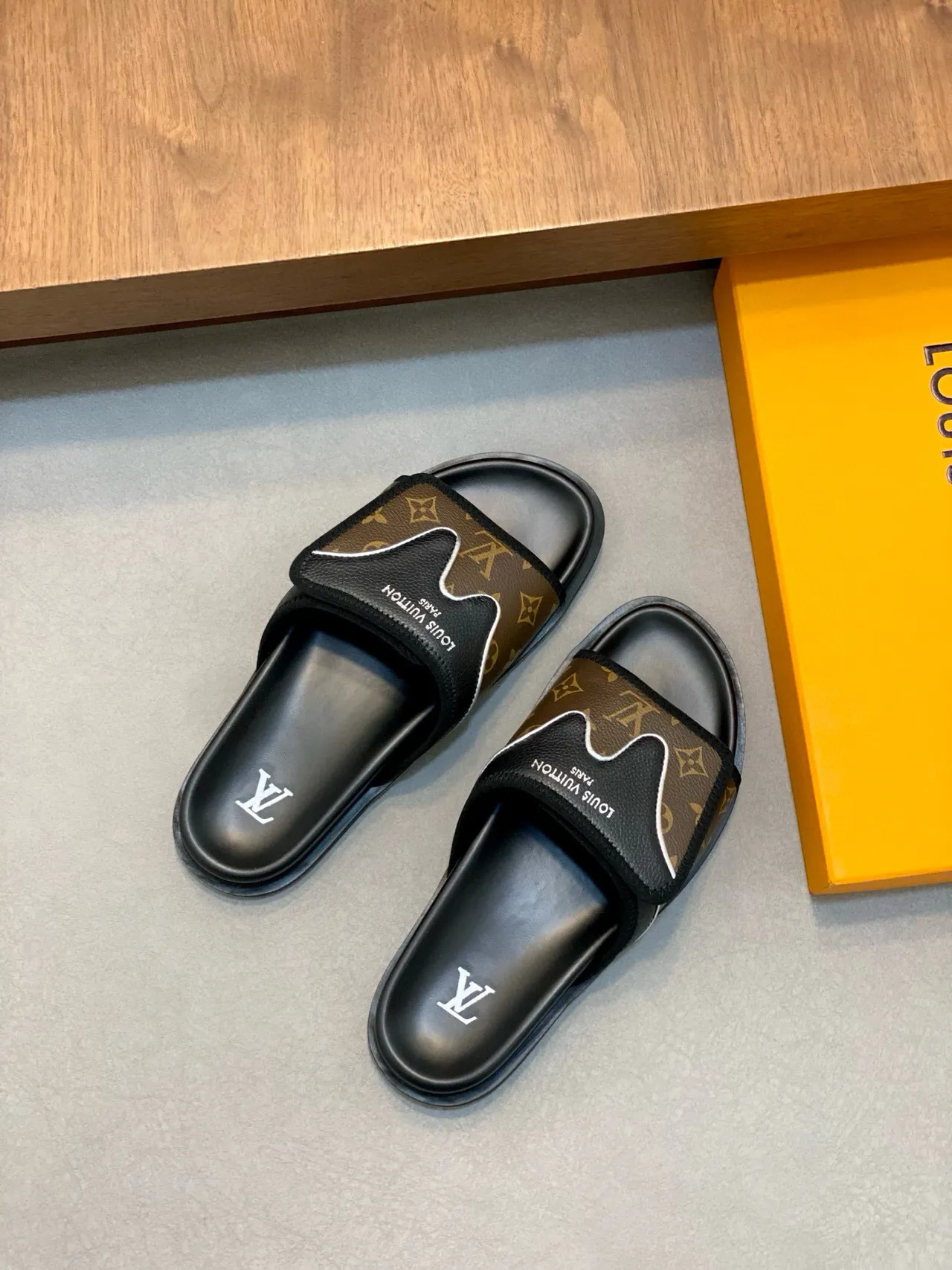 Louis Vuitton Slide Brown Black Monogram Canvas Rubber Sole Slippers 6