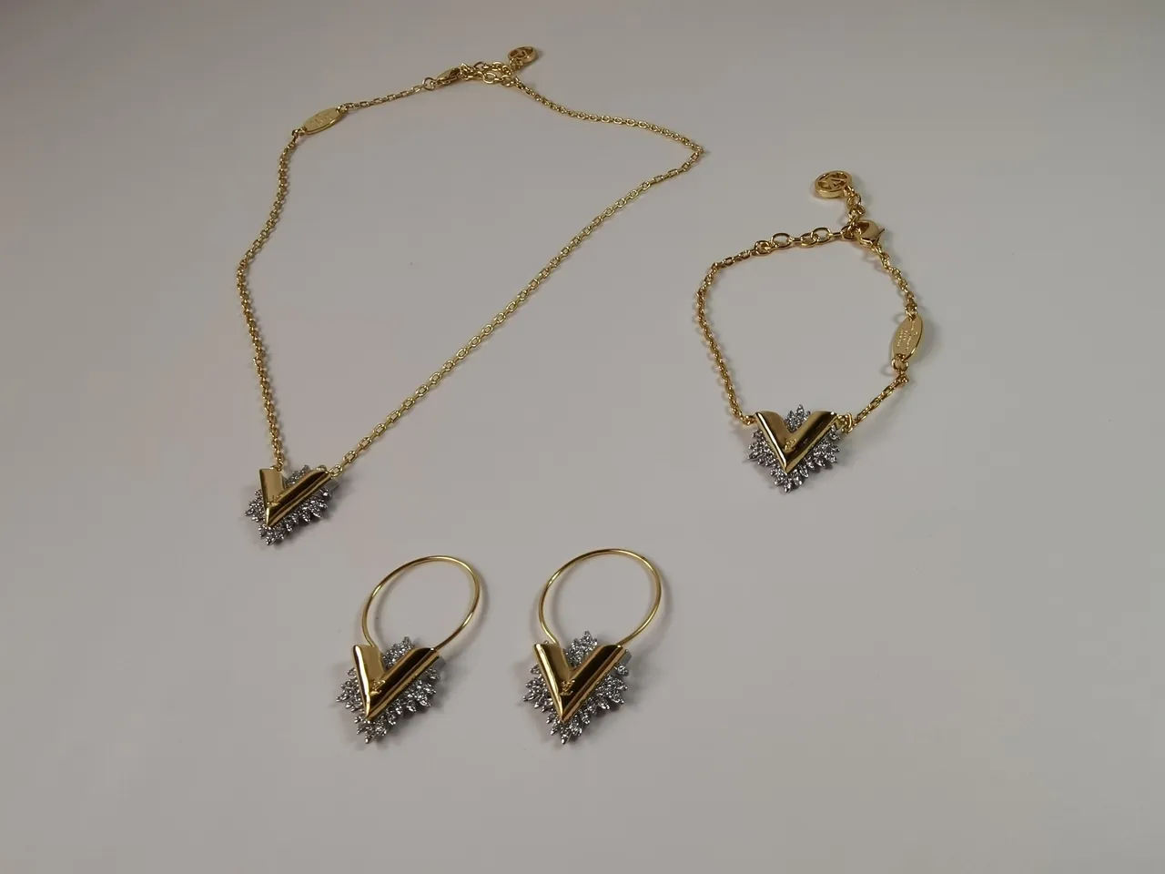 Louis Vuitton Volt V-Motif Pavé Crystal Gold Hoop Earrings 2