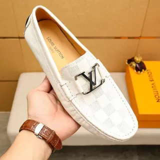 Louis Vuitton Blanc Noir Damier Cuir Metal LV Boucle Loafer