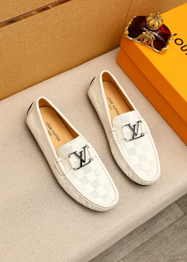 Louis Vuitton Branco Preto Damier Couro Metal LV Fivela Loafer 2