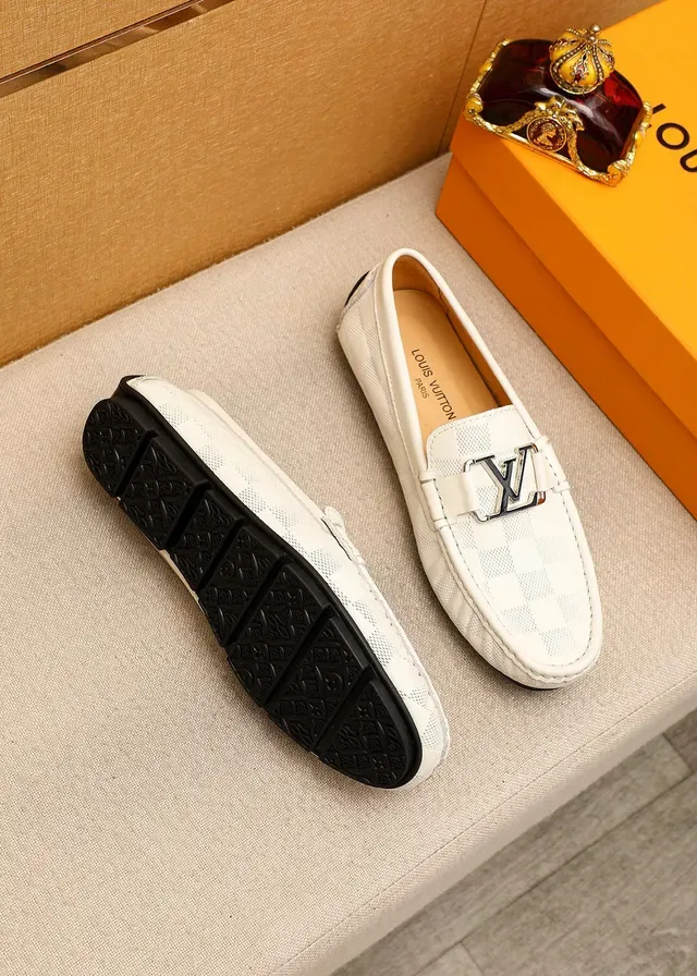 Louis Vuitton Branco Preto Damier Couro Metal LV Fivela Loafer 3