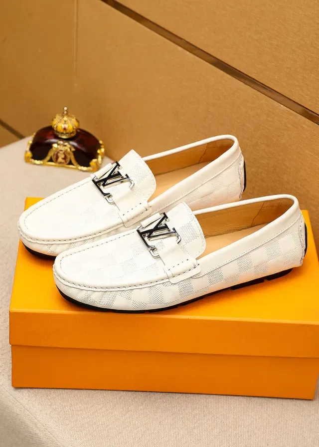 Louis Vuitton Branco Preto Damier Couro Metal LV Fivela Loafer 4