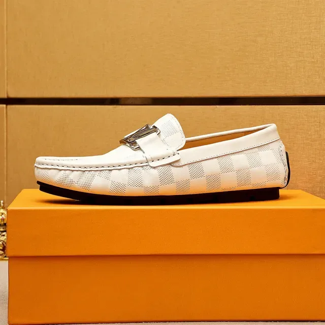 Louis Vuitton Branco Preto Damier Couro Metal LV Fivela Loafer 5