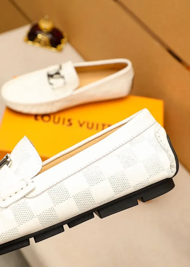 Louis Vuitton Branco Preto Damier Couro Metal LV Fivela Loafer 6