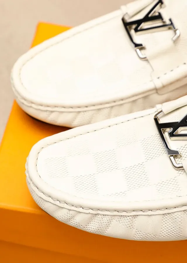 Louis Vuitton Branco Preto Damier Couro Metal LV Fivela Loafer 7