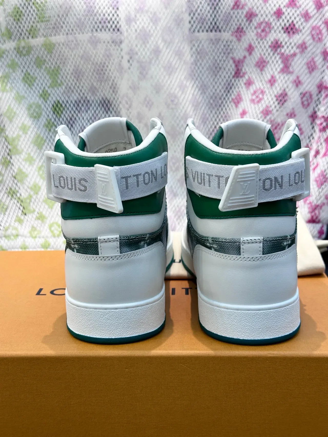 Louis Vuitton White Green High-Top Monogrammed Lifestyle Sneakers 2