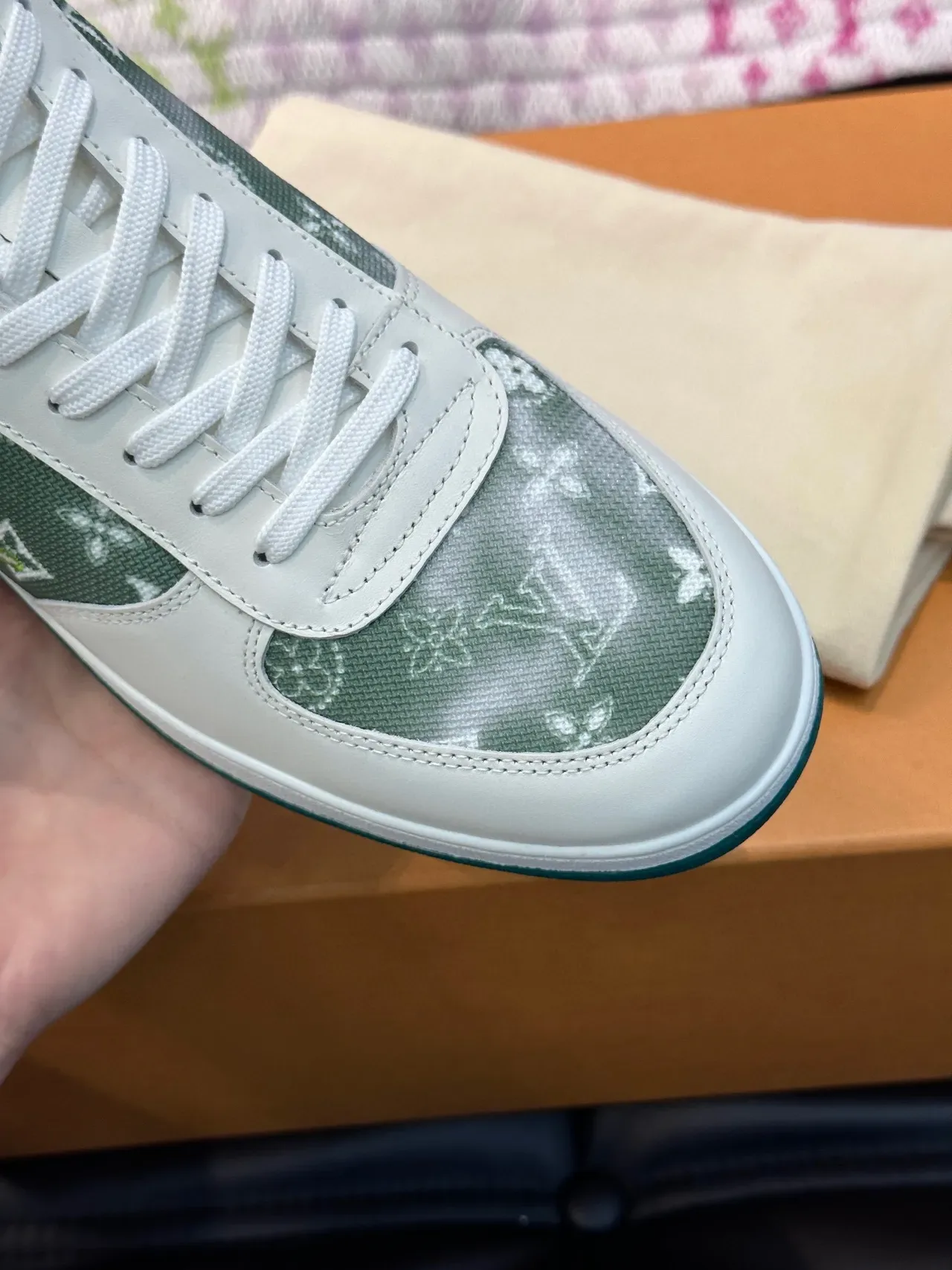 Louis Vuitton White Green High-Top Monogrammed Lifestyle Sneakers 4