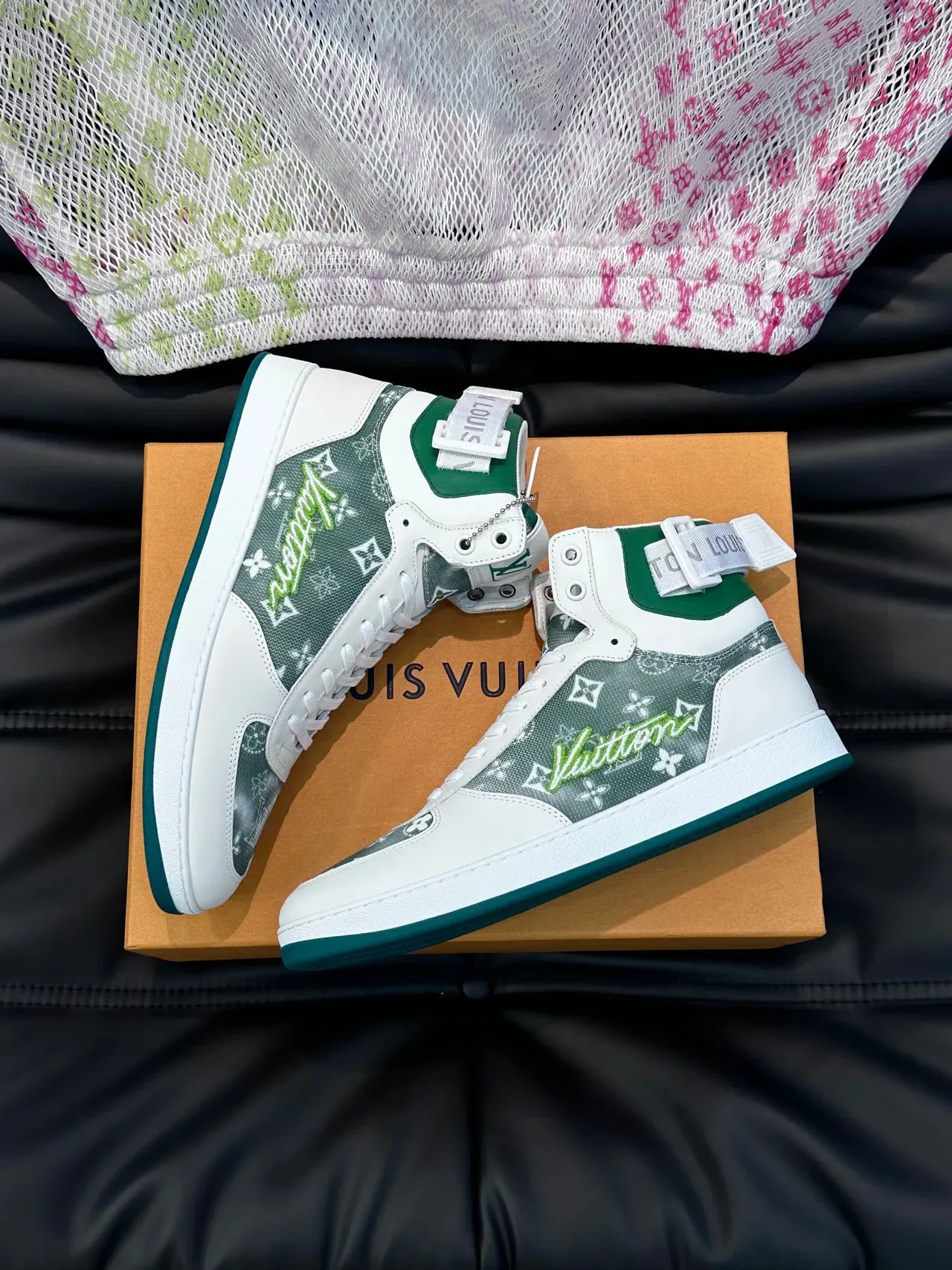 Louis Vuitton White Green High-Top Monogrammed Lifestyle Sneakers 8