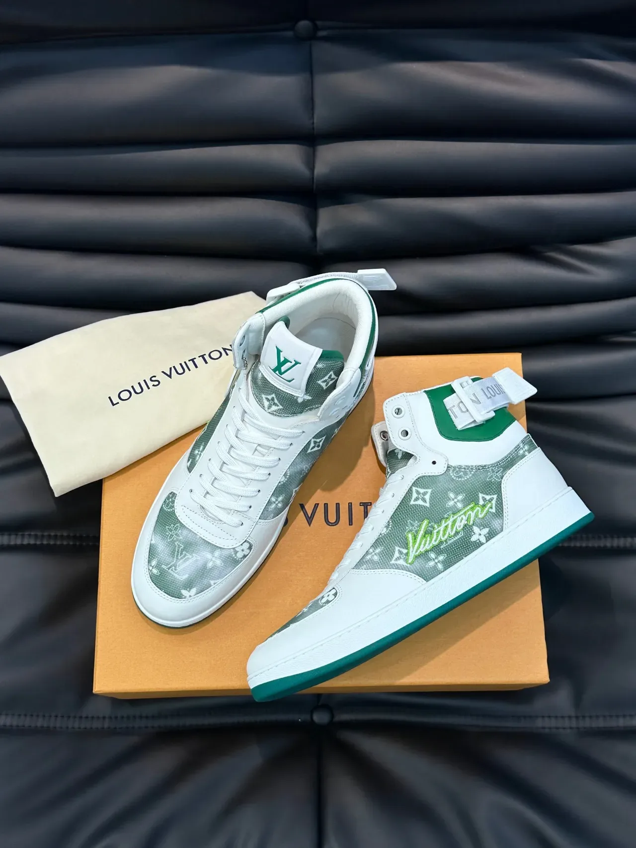 Louis Vuitton White Green High-Top Monogrammed Lifestyle Sneakers 9
