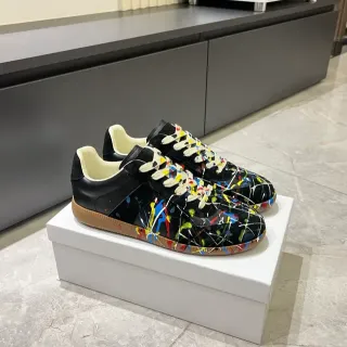 Maison Margiela Black Multicolor Paint-Splatter Print Suede Upper Lifestyle Sneakers