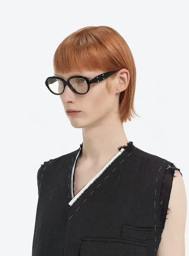 Maison Margiela Preto Branco Oval Acetato Armação Quatro Costura Detalhe Temple Óculos Ópticos 5