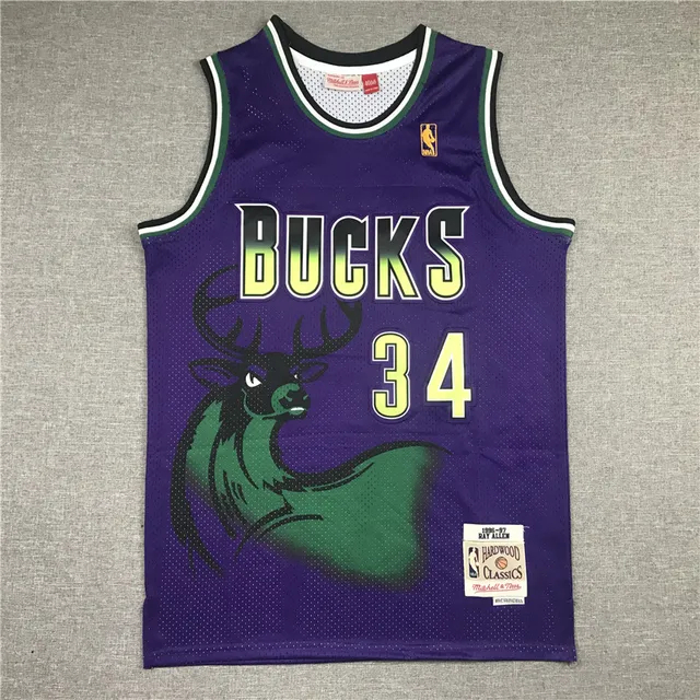 Mitchell & Ness Hardwood Classics تدرج بنفسجي أخضر Ray Allen Milwaukee Bucks जيर्सي 3