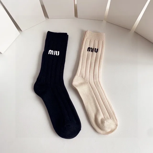 Miu Miu Logo-Cuff Ribbed Knit Socks 2