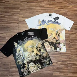 Mixed Emotion Life Emotion Graphic Studded Sleeve T-Shirt