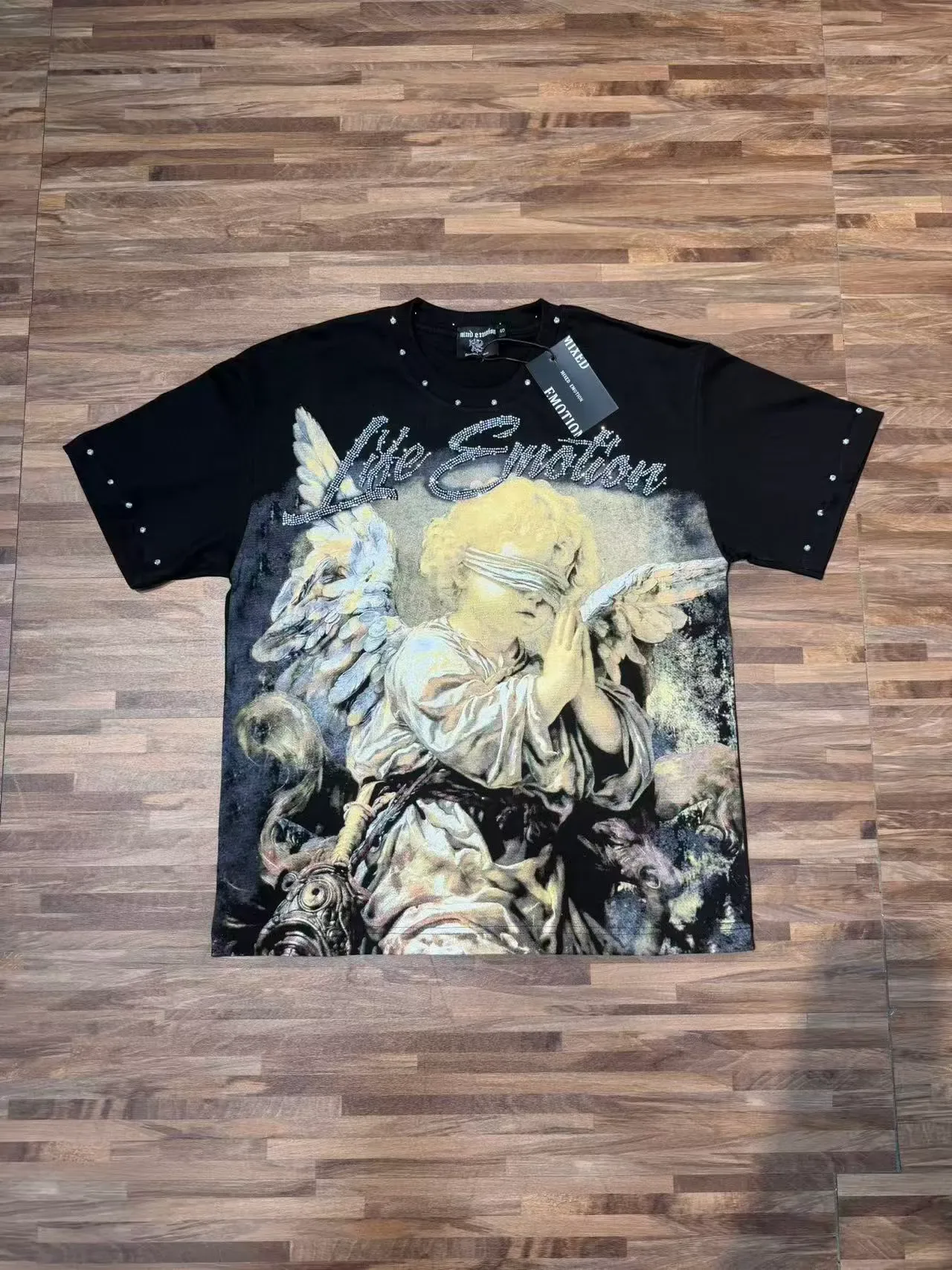 Mixed Emotion Life Emotion Graphic Studded Sleeve T-Shirt 11