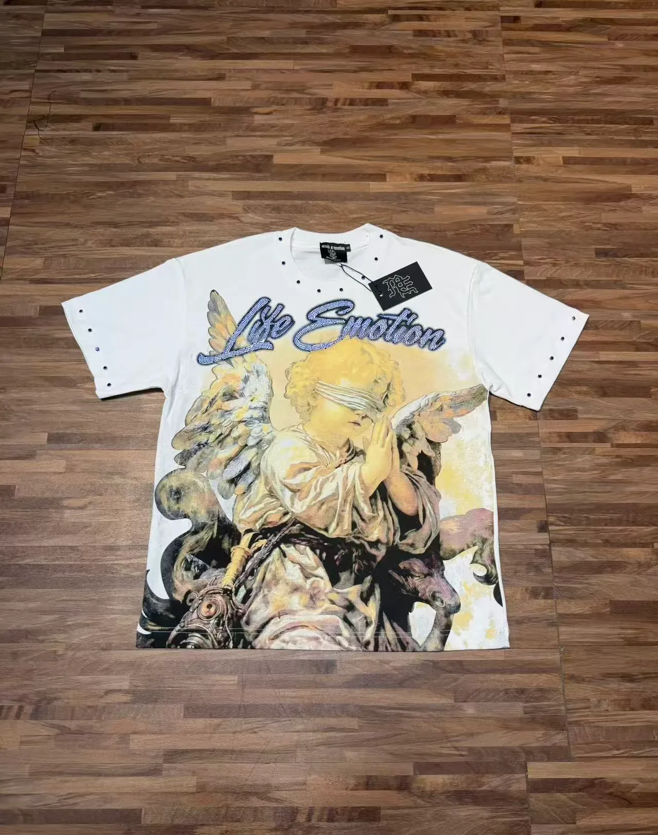 Mixed Emotion Life Emotion Graphic Studded Sleeve T-Shirt 14
