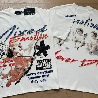 Mixed Emotion White Multicolor Graphic-Print Distressed Typography T-Shirt