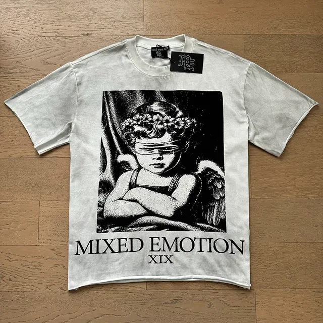 Mixed Emotion XIX एसिड-वॉश ग्राफिक टी-शर्ट 2