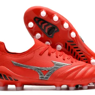 Mizuno Morelia Neo Red Silver Firm-Ground Soccer Shoes