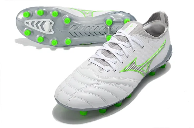 Mizuno Morelia Neo White and Neon Green Firm-Ground Soccer Shoes 6