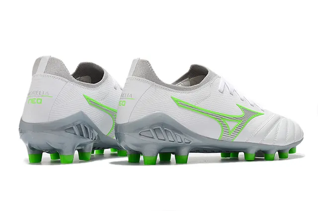 Mizuno Morelia Neo White and Neon Green Firm-Ground Soccer Shoes 7