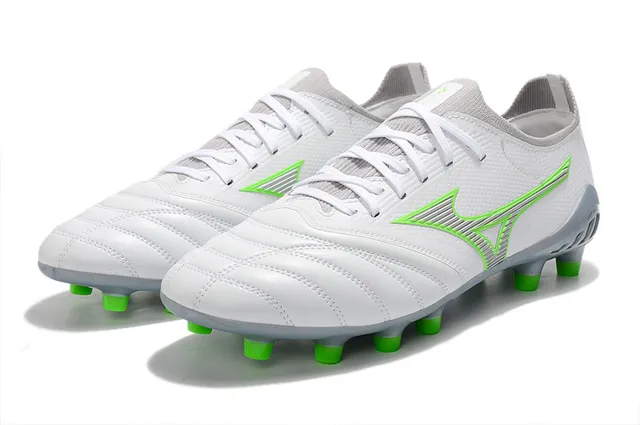 Mizuno Morelia Neo White and Neon Green Firm-Ground Soccer Shoes 8