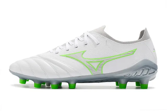 Mizuno Morelia Neo White and Neon Green Firm-Ground Soccer Shoes 10