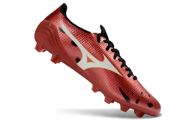 Mizuno Red White Metallic Textured Synthetic Upper Conical Studs Firm-Ground Soccer Shoes 2