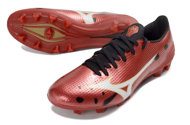 Mizuno Red White Metallic Textured Synthetic Upper Conical Studs Firm-Ground Soccer Shoes 4